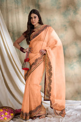 Womens Fashion Ethnic Peach Color Sarees-MLSHWSA1597PCH0ONE